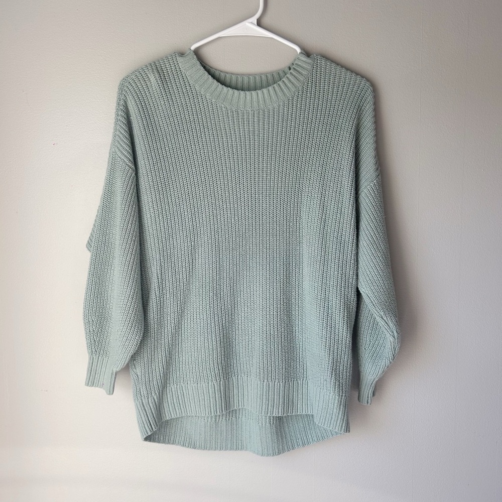 Hollister Women’s Mint Green/Blue Oversized Chunky Knit Crew Sweater